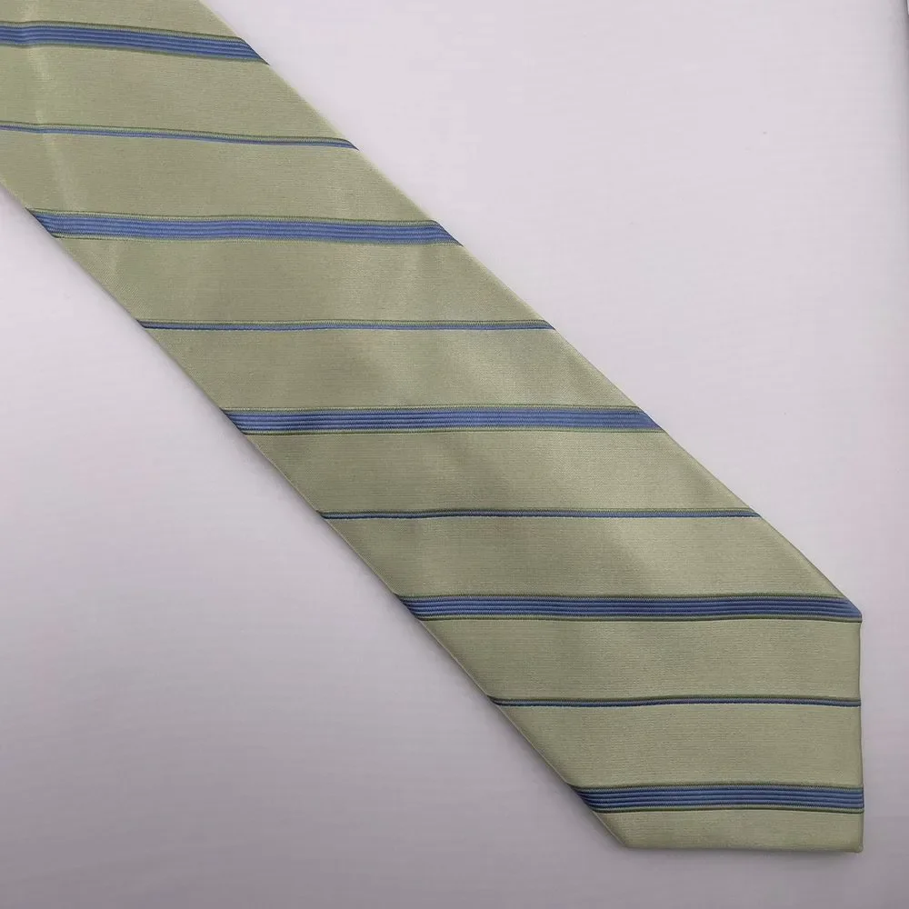 CROFT & BARROW Men's Designer Silk Necktie Green Blue Striped Handmade China 60